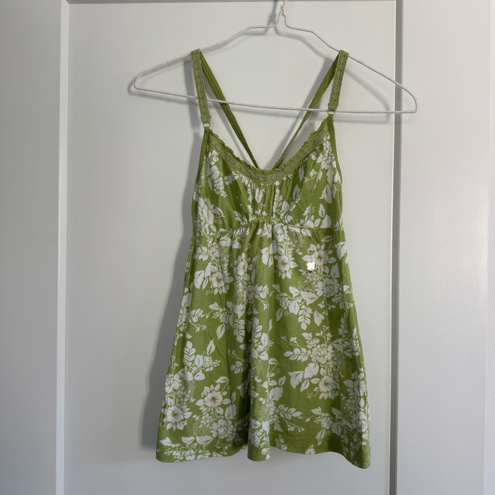 Abercrombie & Fitch Green Floral Tank - 100% Cotton